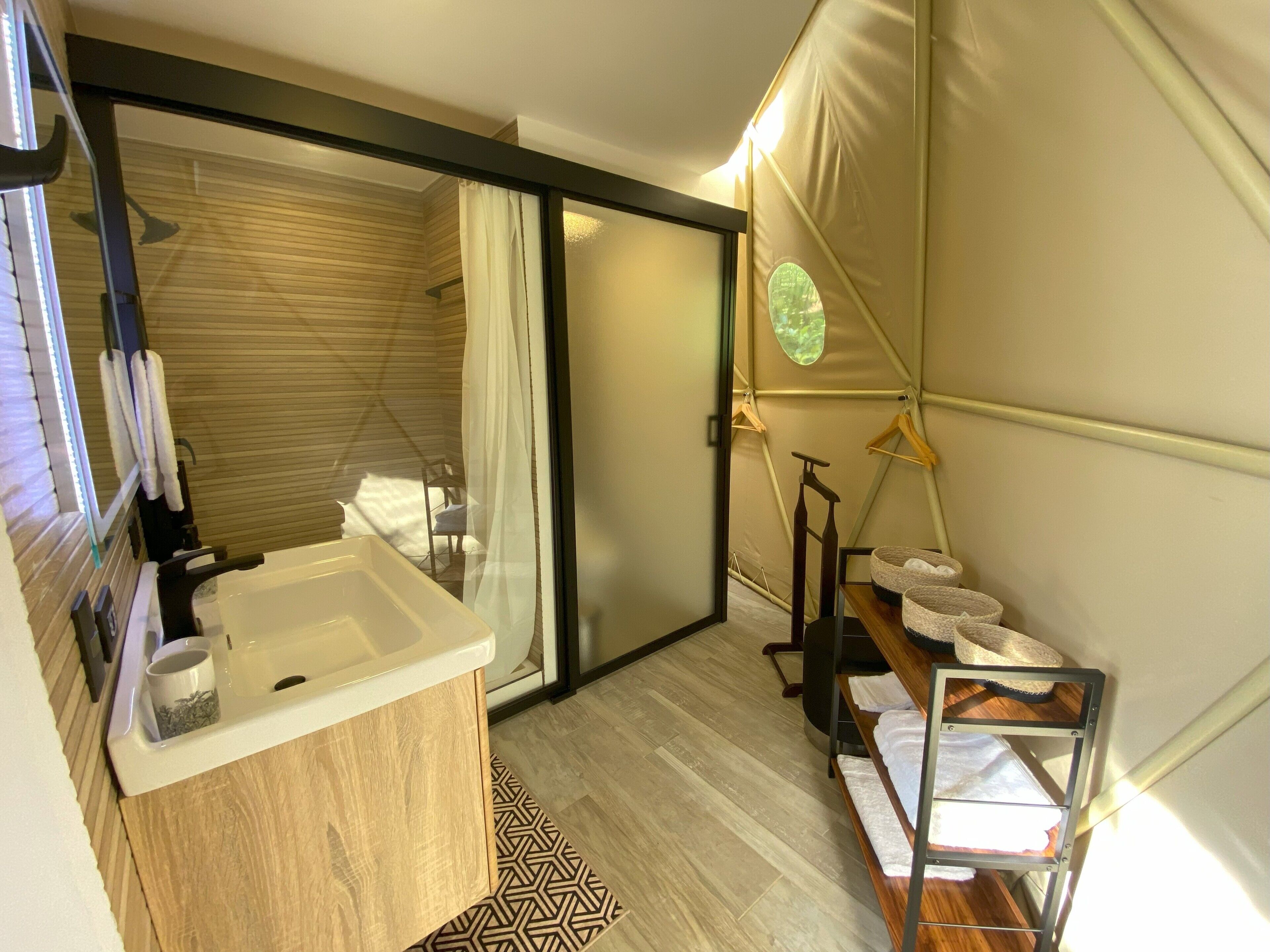 Premium Tent, 1 Queen Bed, Terrace, Mountain View | Bathroom | Shower, rainfall showerhead, free toiletries, hair dryer