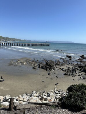 On the beach, sun loungers, beach towels