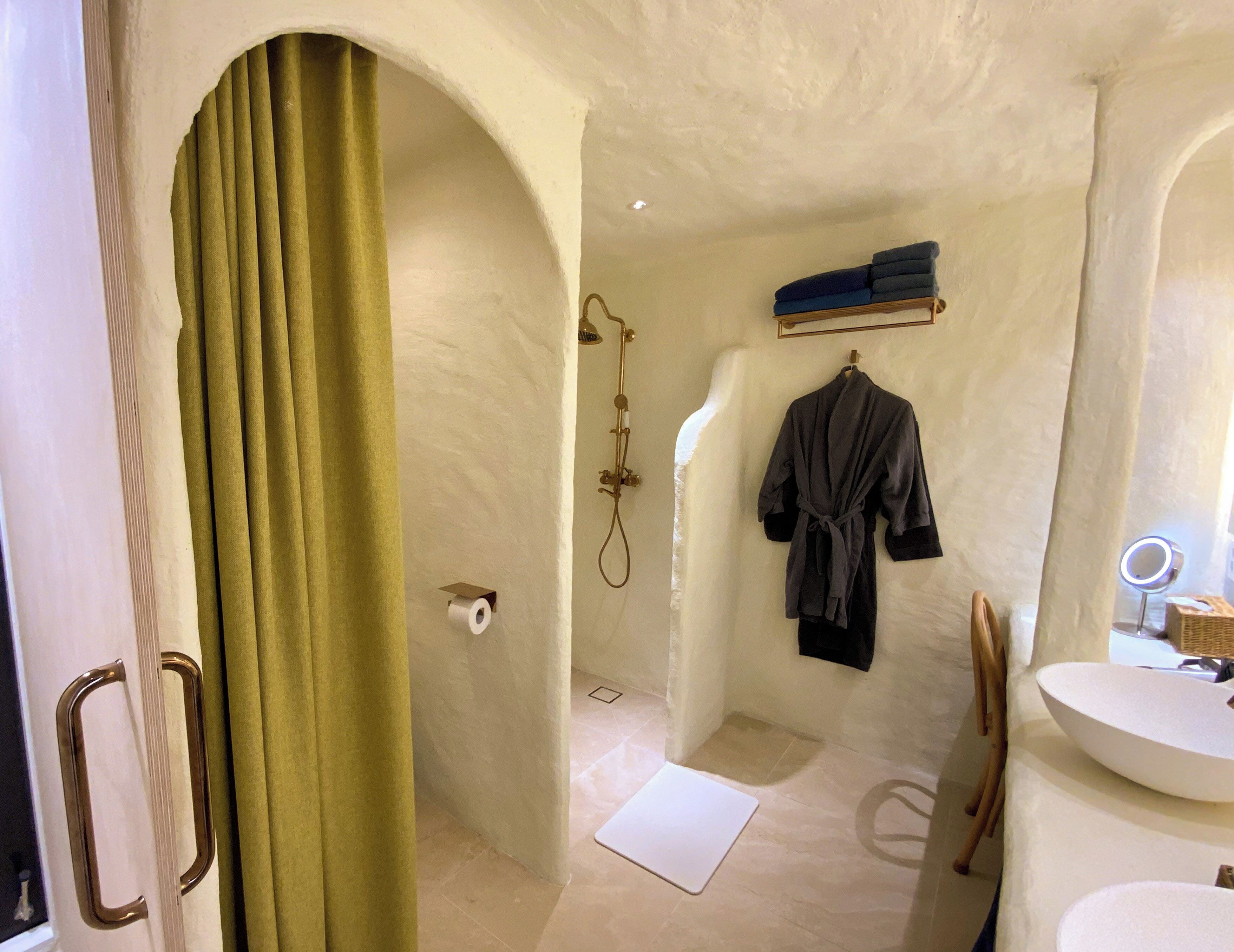 Hair dryer, bidet, towels, soap