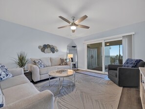 TV - Stunning Ocean-View Condo | Steps to Pool & Beach | Perfect for Families & (St. Augustine Beach)