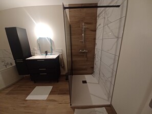 Hair dryer, towels, toilet paper