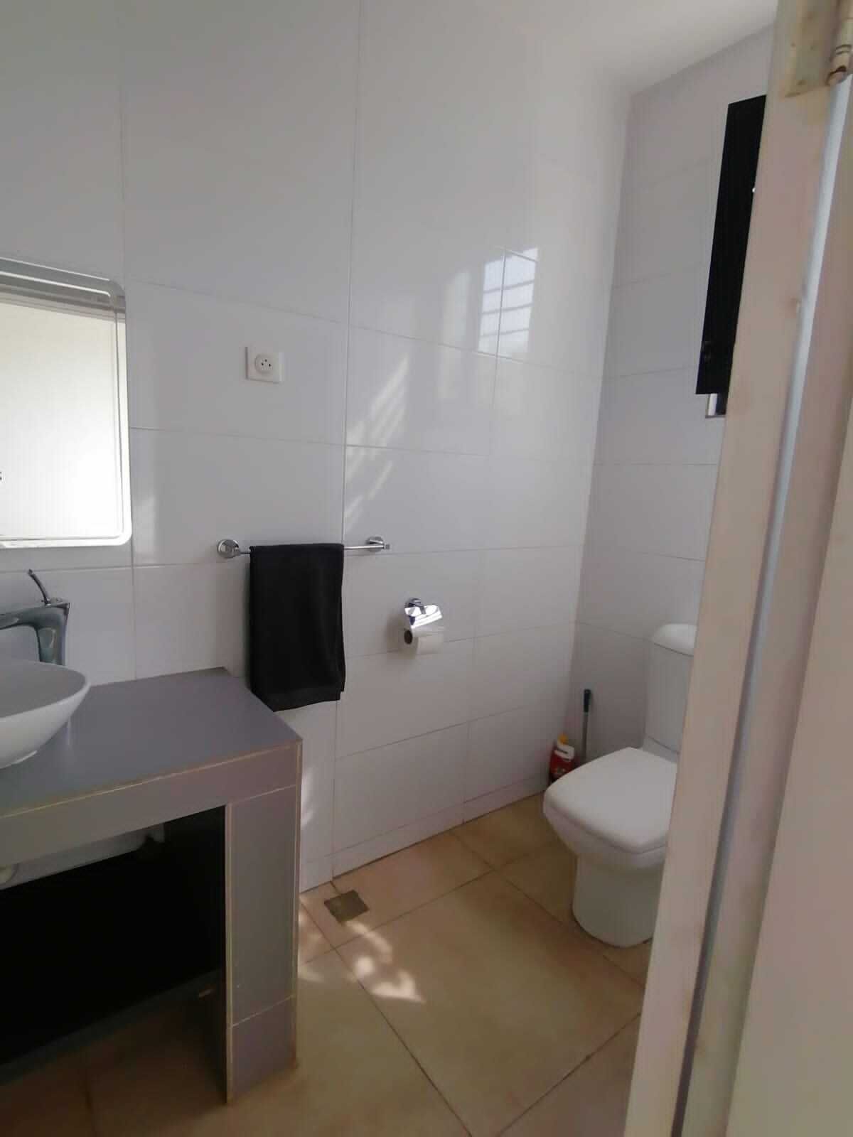 Shower, towels, soap, toilet paper