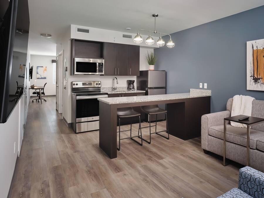 1 bedroom, desk, laptop workspace, blackout drapes