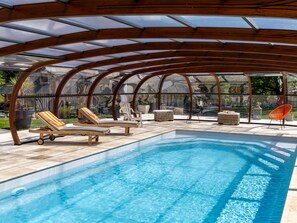 Indoor pool, outdoor pool, pool loungers