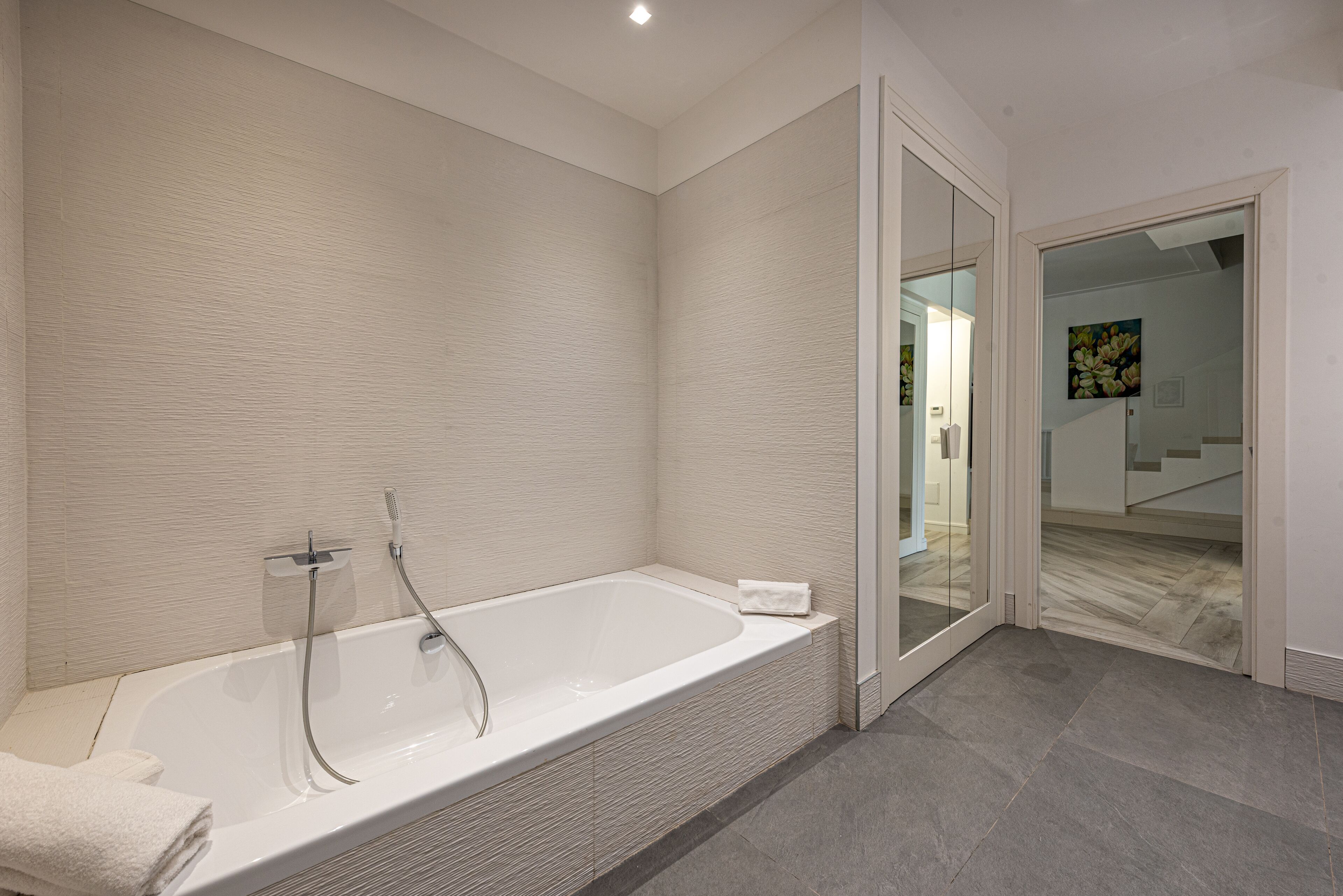 Shower, bidet, towels, soap