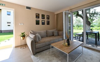 スーペリア スタジオ | リビング エリア | 80 cmのスマートテレビ (デジタル放送視聴可)、暖炉