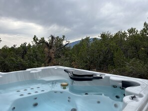 Outdoor spa tub - Beautiful Adobe in the Pines Above Taos (Taos)