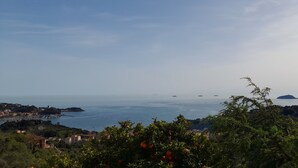 A coastal landscape with a view of the sea, distant islands, and a town in the background. - Ai Canarbin  (Lerici)