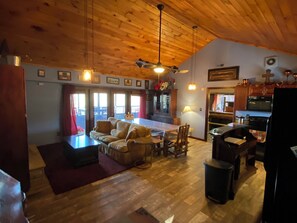 Cabin, Multiple Beds, Hot Tub (Tree La City) | Living area | 40-inch flat-screen TV with digital channels, TV, fireplace