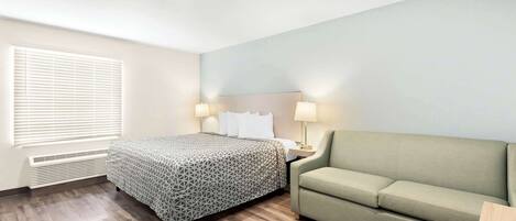 Desk, laptop workspace, free WiFi, bed sheets