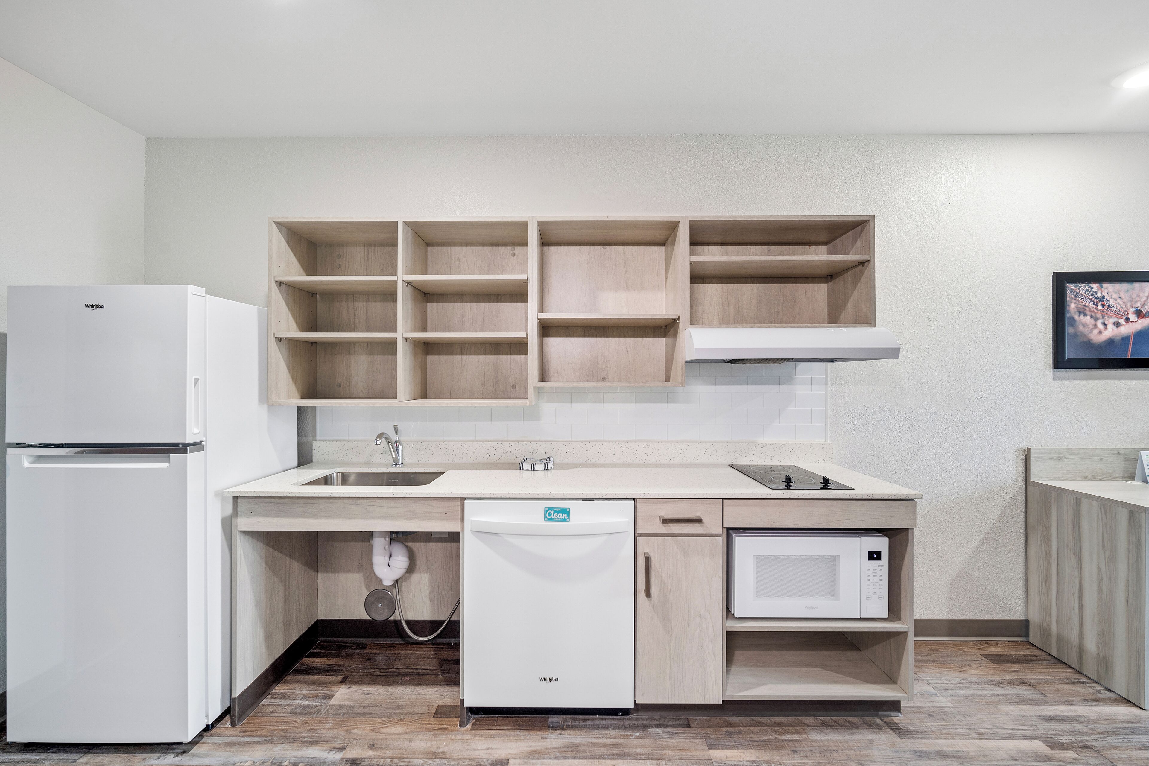 Full-size fridge, microwave, stovetop