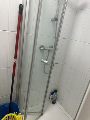 Douche, sèche-cheveux, serviettes fournies, savon