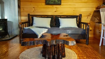 Smart TV, fireplace, books, offices