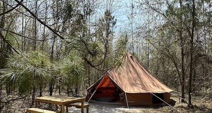 Leroys Lounge XL Bell tent sleep 8 FARM therapy mini horse, cows, goats & chicks