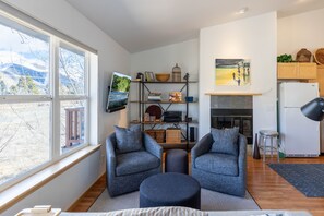 TV, fireplace, books, offices - Cozy Hailey Haven: Sun, Ski, Work, & Play at Your Doorstep (Hailey)