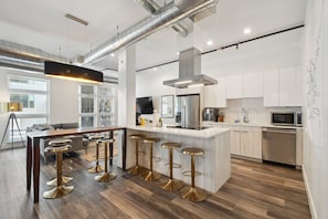 Condo, Multiple Beds, Patio, City View ((R04) 3198 Blake St. Unit 207) | Private kitchen | Fridge, microwave, oven, stovetop - Cowboy Muse | RiNo Art Lofts (Denver)