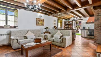 Televisión, chimenea y reproductor de DVD