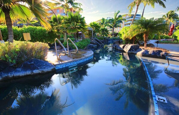 A heated pool - Maui Resort Rentals: Honua Kai Hokulani 248/50/51 – Incredible 8BR Oceanfront Gem, Over 5500 combined Sq. Ft. w/ Built-in Viking Grills! (Lahaina)