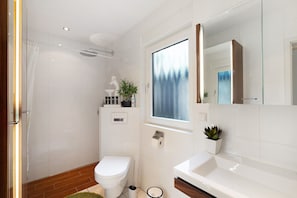 Regadera, amenidades de baño gratuitas, secadora de cabello, toallas 