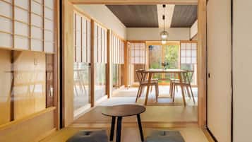 Traditional House, 2 Bedrooms, Kitchen, Garden View | Living area | 55-inch flat-screen TV with cable channels, heated floors