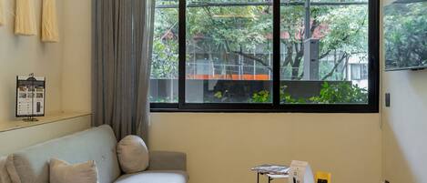 TV, books, stereo, offices