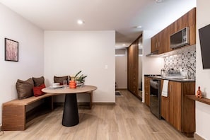 Microwave, stovetop, coffee/tea maker, toaster