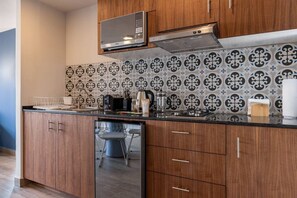 Microwave, stovetop, coffee/tea maker, toaster