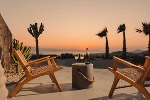 Terrace/patio - Aegean Escape: Designer Villa with Pool and Jacuzzi near Plaka Beach. Incredible sea and mountain views! (Naxos)