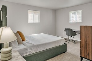 2 bedrooms, desk, iron/ironing board, travel crib