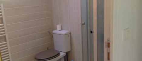 Shower, hair dryer, toilet paper