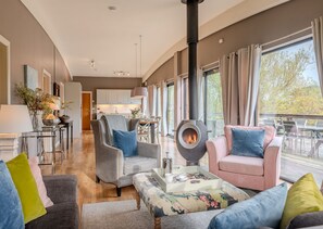 Smart TV, fireplace, stereo