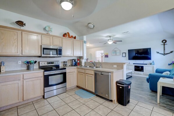 Fridge, microwave, oven, dishwasher
