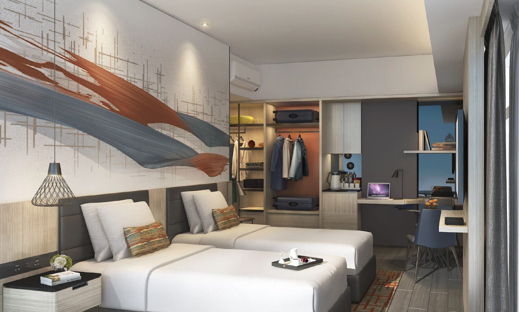 In-room safe, desk, laptop workspace, soundproofing