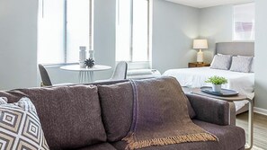 1 bedroom, desk, iron/ironing board, internet