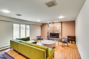 TV, fireplace, books - Mountain Dale Vacation Rental w/ Private Hot Tub! (Mountain Dale)