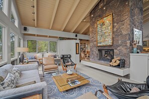 TV, fireplace, DVD player, foosball