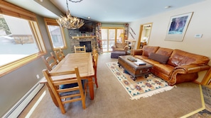 TV, fireplace - On River Trail, End Unit! 2 Hot Tubs. Walk to Festivals, Dining, Activities (Keystone)
