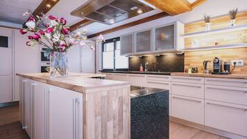 Deluxe Apartment, Mountain View | Private kitchen | Full-size fridge, microwave, oven, stovetop