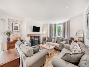 TV, fireplace