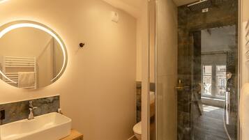 Regadera, secadora de cabello, toallas