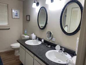 Shower, towels, soap, shampoo