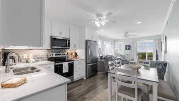 Fridge, microwave, dishwasher, coffee/tea maker