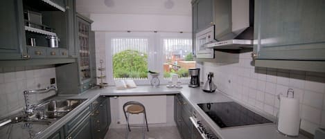 Frigorífico, microondas, placa de cocina y lavavajillas