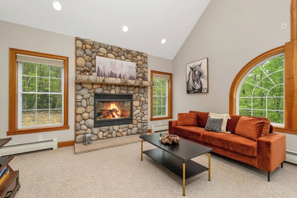 Smart TV, fireplace, foosball, books