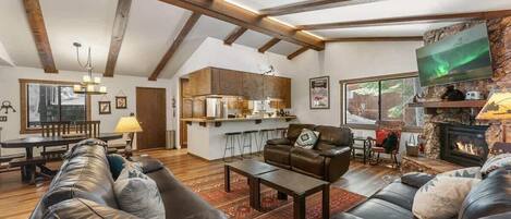 Smart TV, fireplace, DVD player