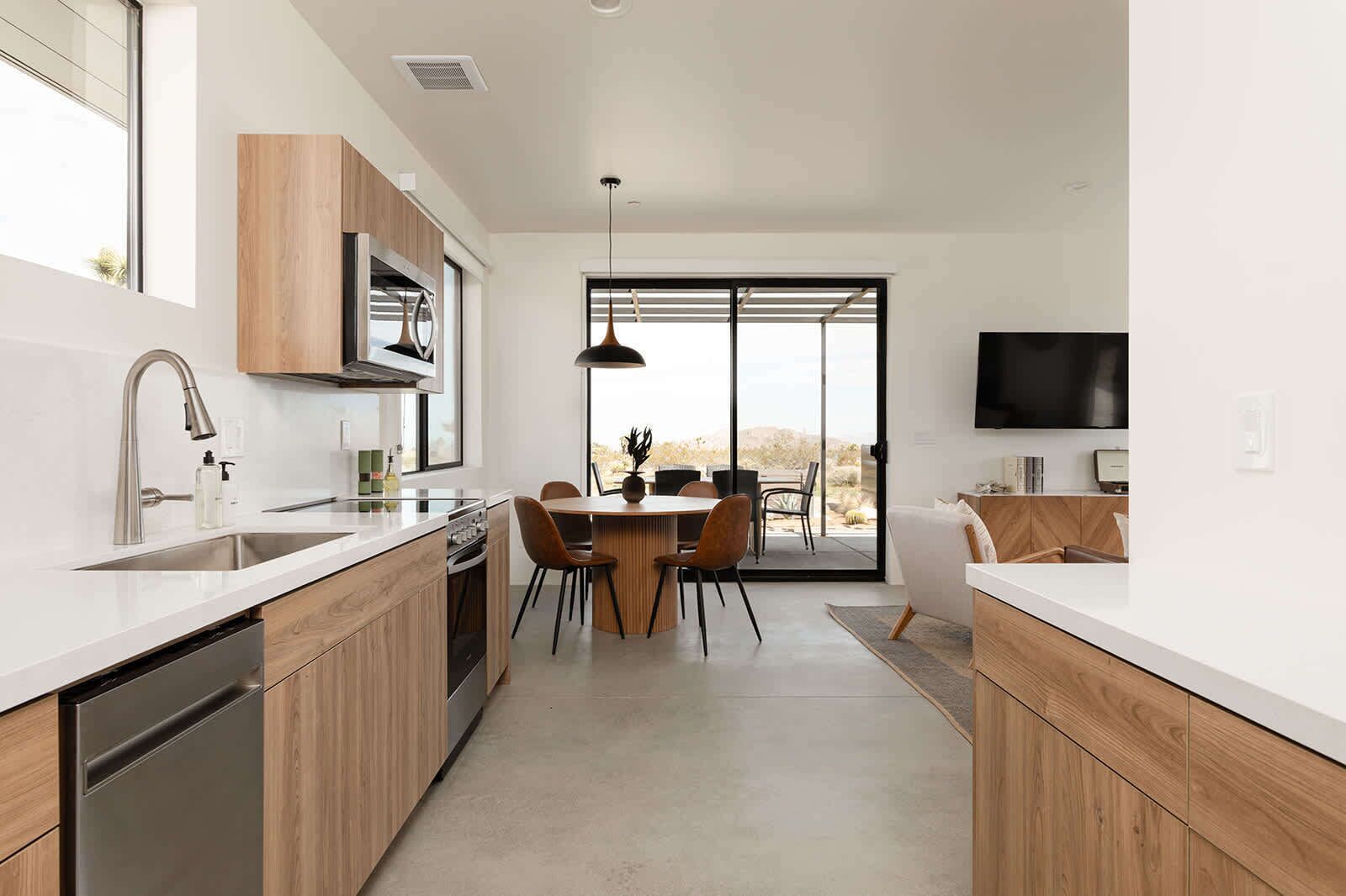 View of the galley style kitchen