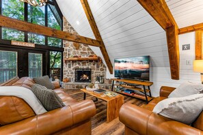 Smart TV, chimenea, videojuegos, libros