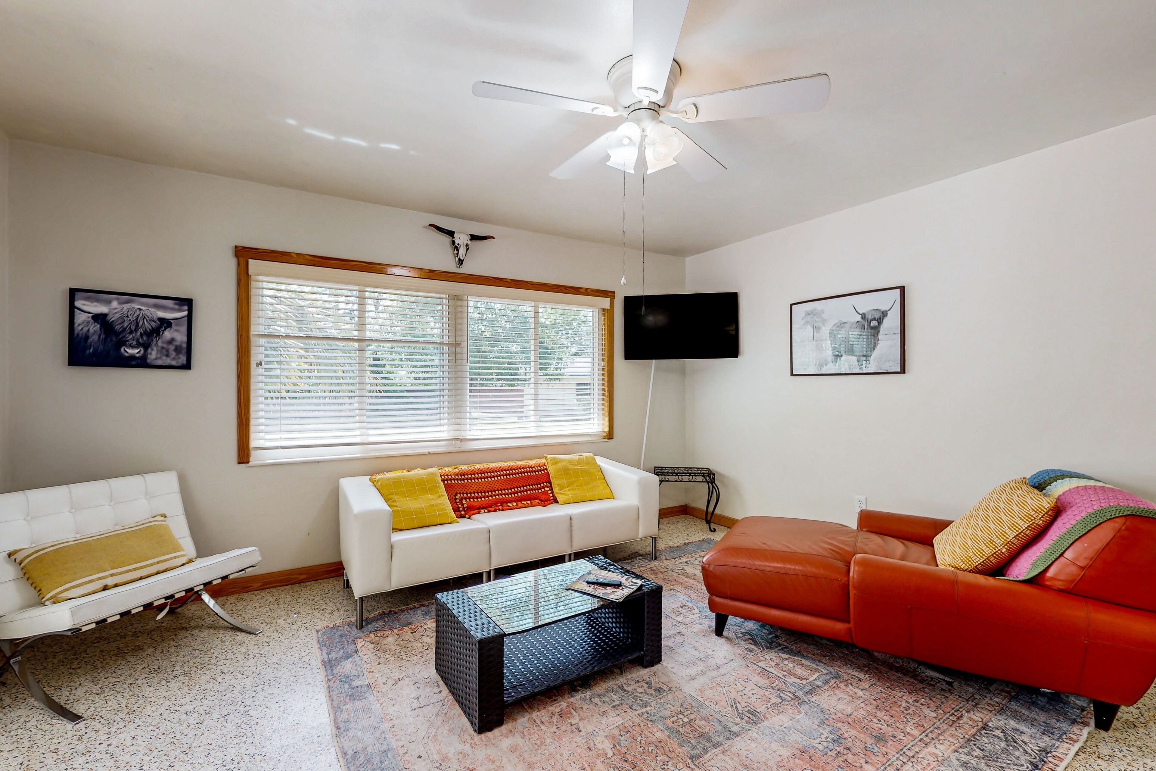 Dog-friendly home with private pool, patio, outdoor fireplace, washer/dryer, AC