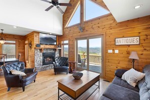 TV, fireplace - Mountain Getaway near Boone, Hot Tub, and Gorgeous Views! (Fleetwood)
