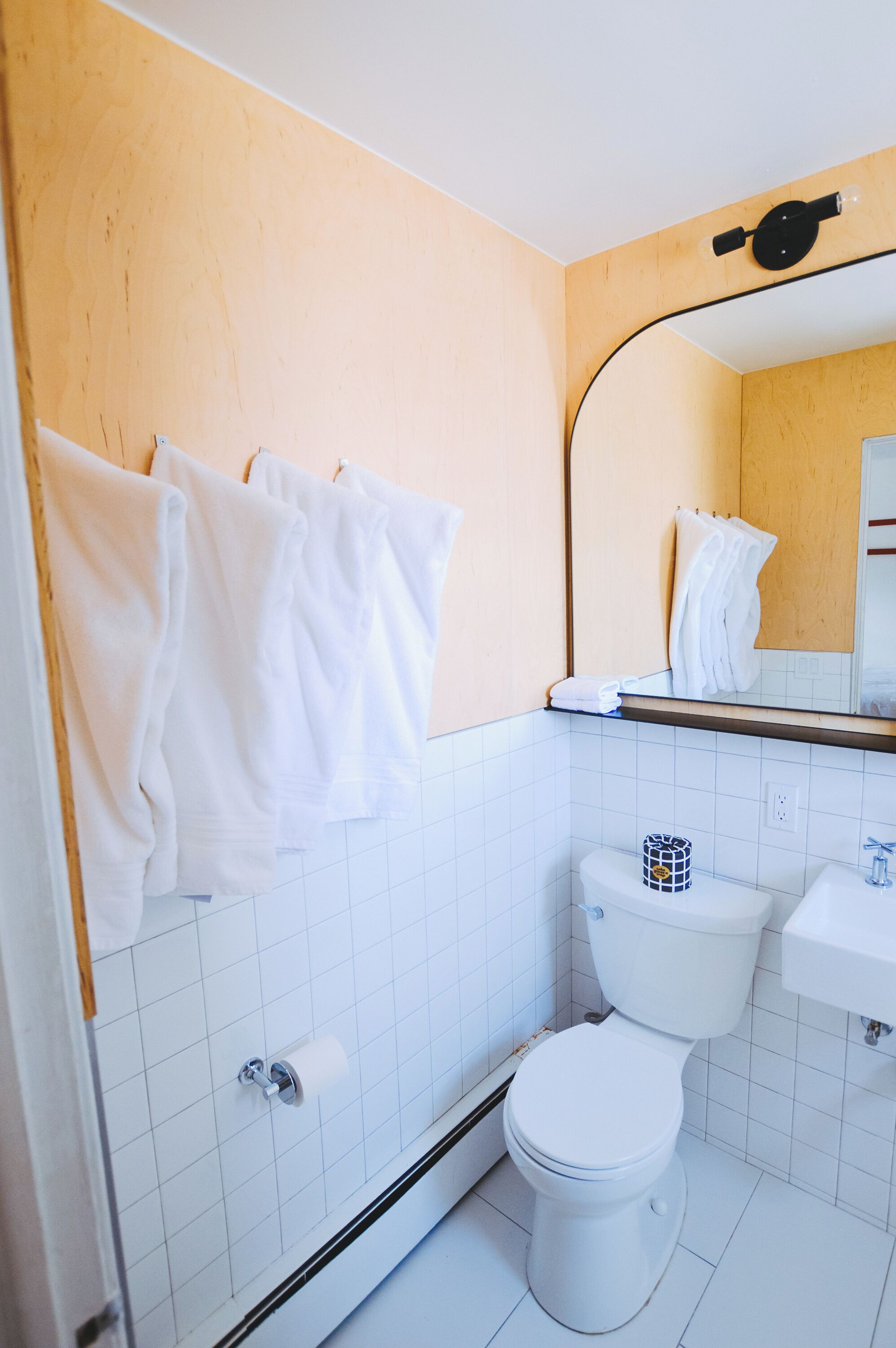 A bathroom with a toilet, sink, and towel rack.